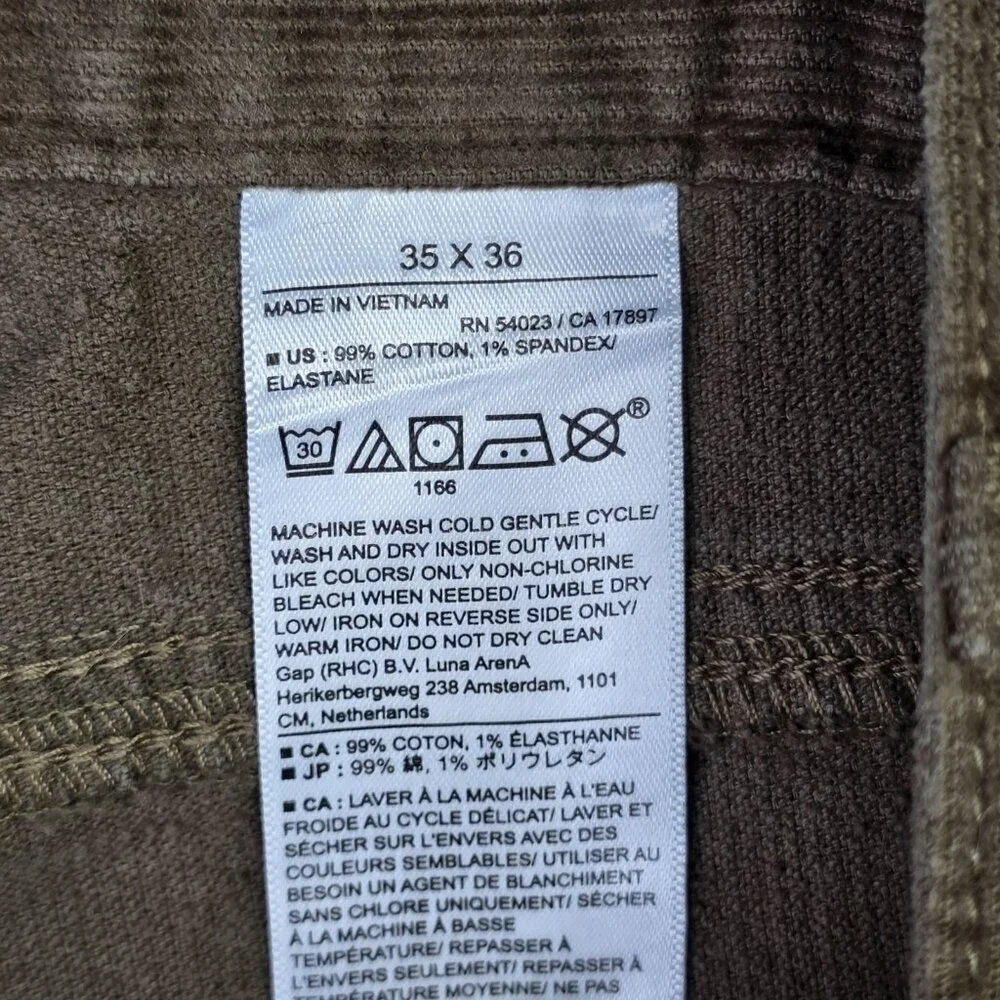 Banana Republic Corduroy Pant Men 35x36 Actual 35x34 Brown Slim Straight Stretch
